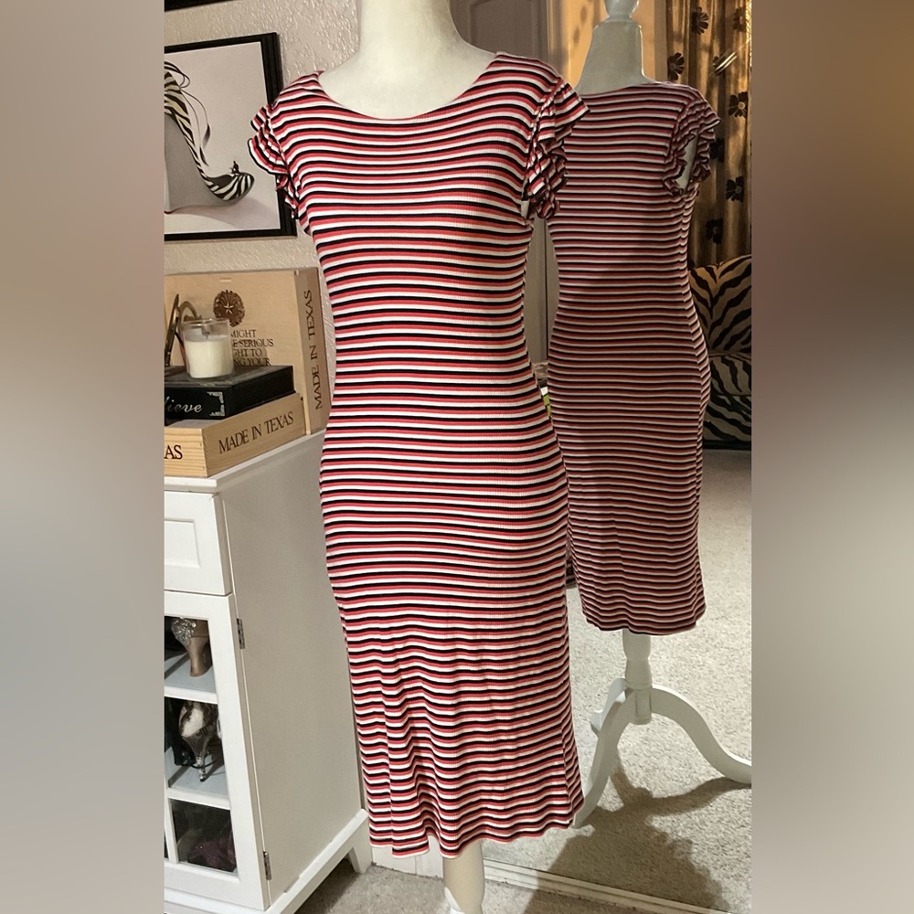 Velvet Torch Orange and White Striped Midi Dress